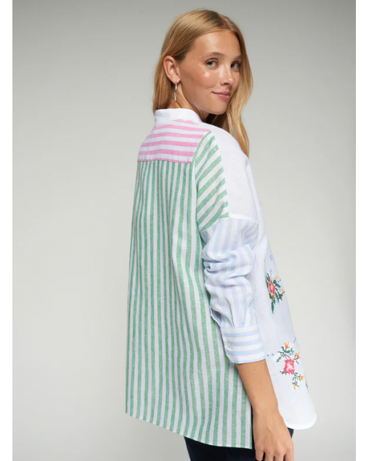 Camisa bordada cuello mao Vilagallo