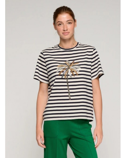 Camiseta rayas palmera bordada Vilagallo