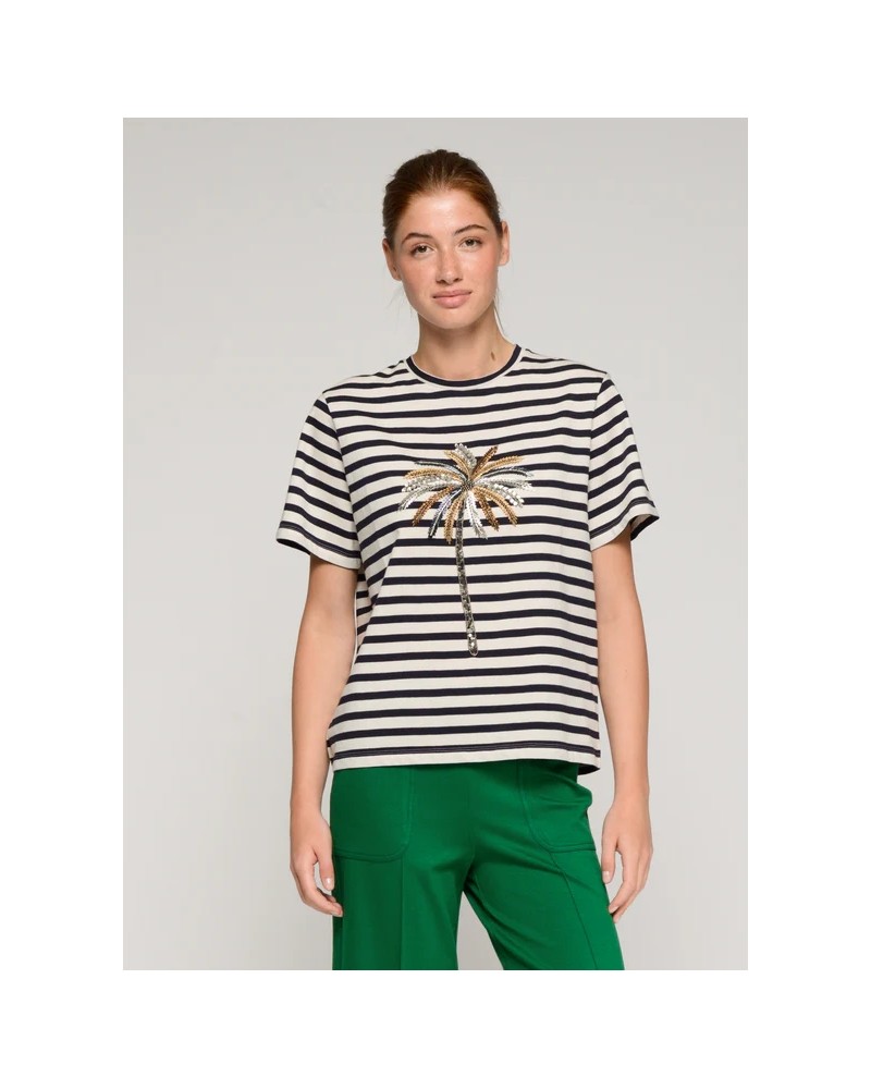 Camiseta rayas palmera bordada Vilagallo