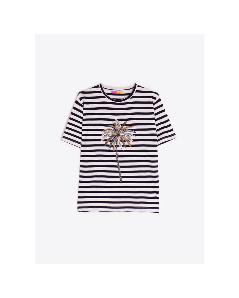 Camiseta rayas palmera bordada Vilagallo
