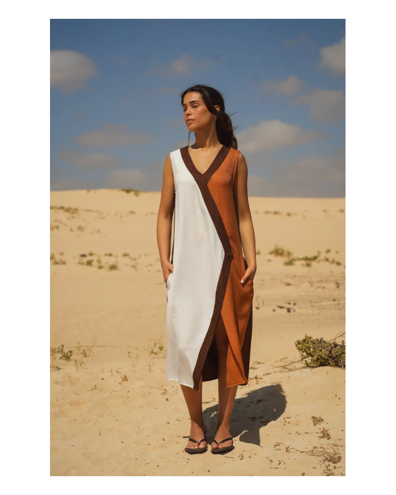 Vestido bicolor marròn Guimanos