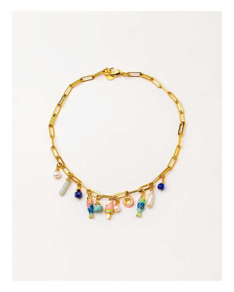 Collar corto cadena y gemas Velatti