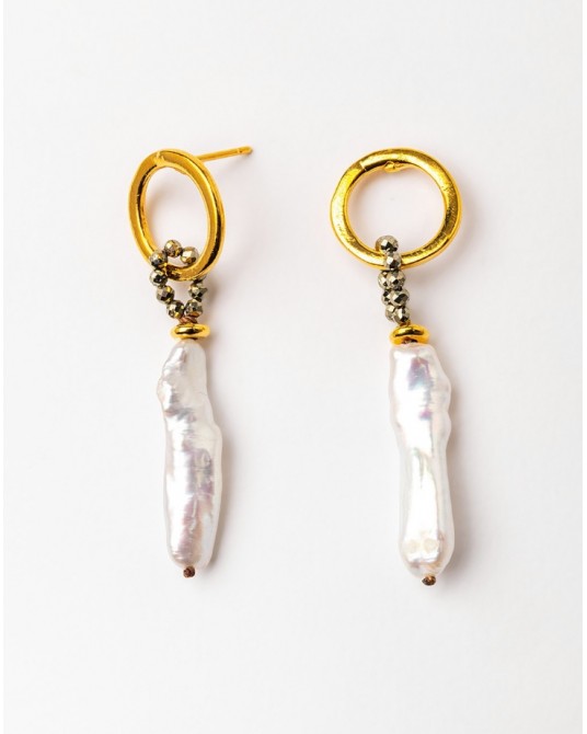 Pendientes pirita y perlas Velatti