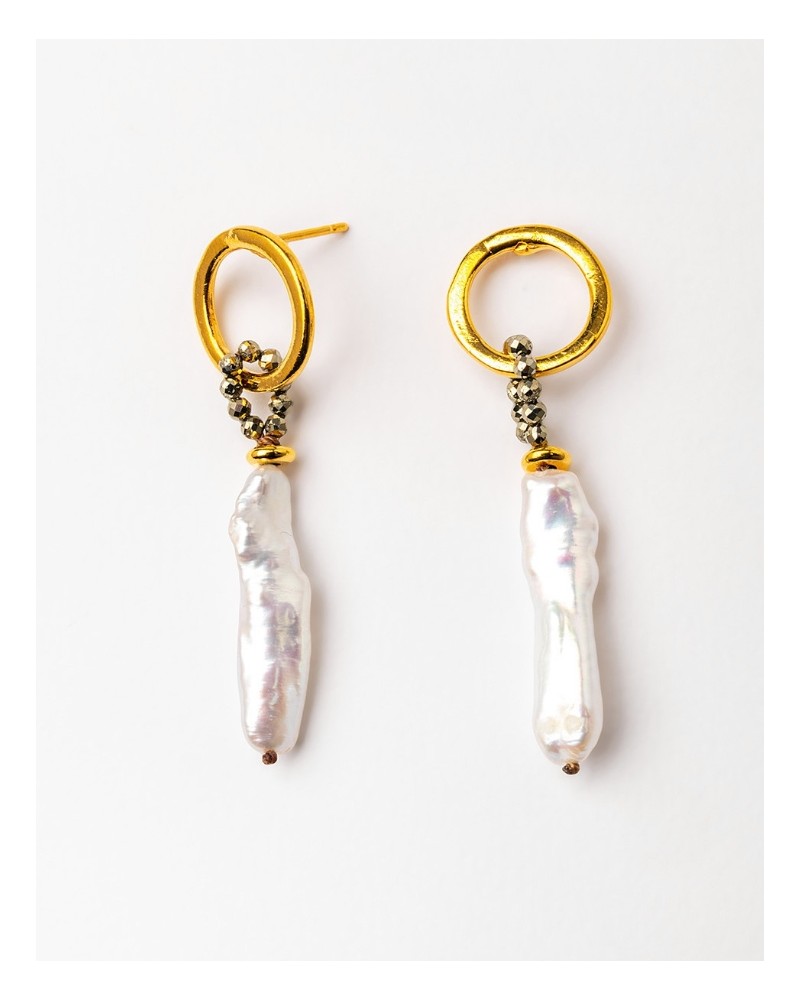 Pendientes pirita y perlas Velatti
