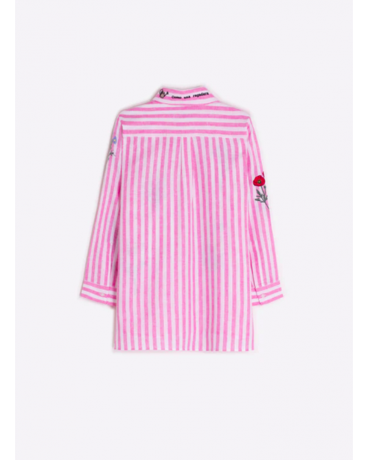 Camisa rayas rosa flores bordada Vilagallo