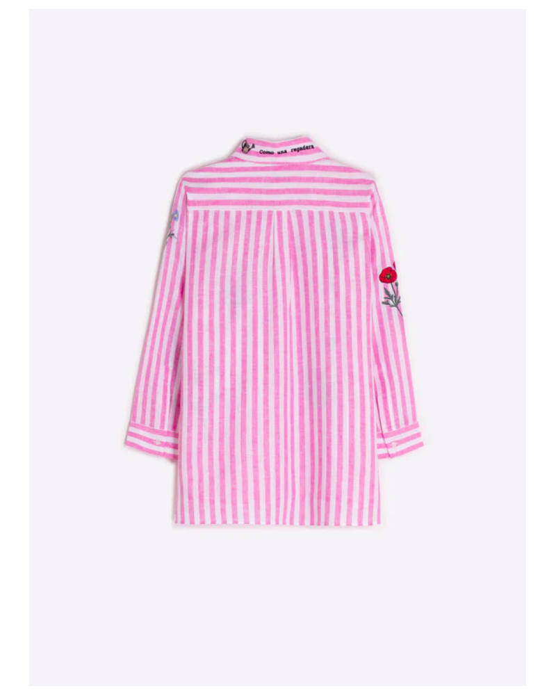 Camisa rayas rosa flores bordada Vilagallo