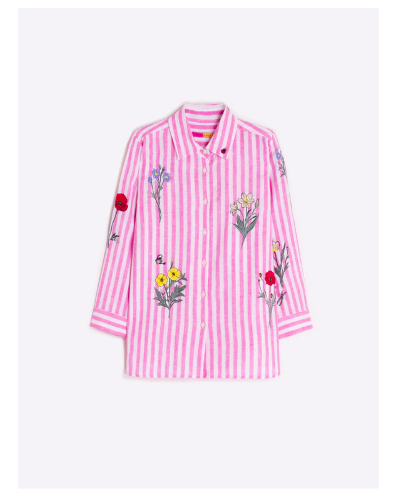 Camisa rayas rosa flores bordada Vilagallo