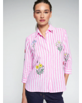 Camisa rayas rosa flores bordada Vilagallo