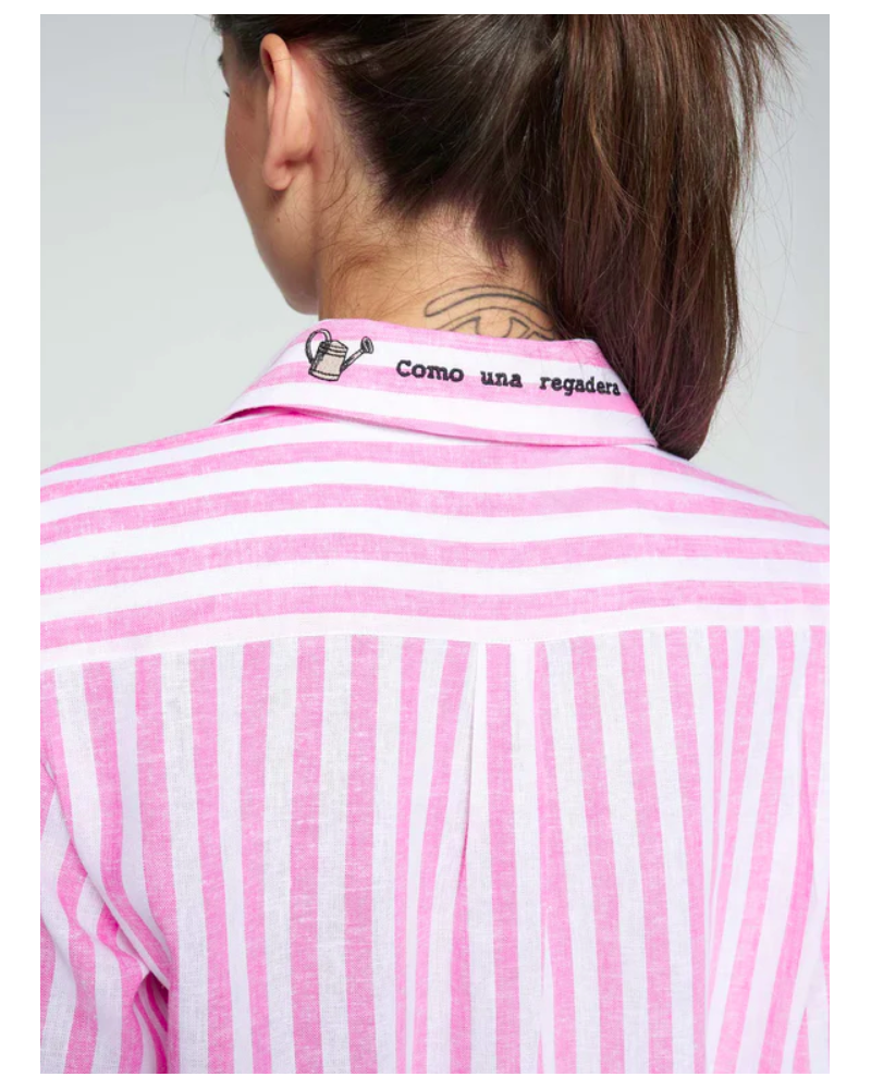 Camisa rayas rosa flores bordada Vilagallo