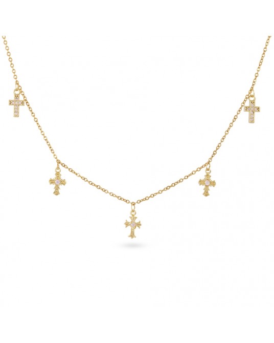 Collar corto cruces acero y circonitas Anartxy