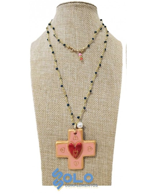 Collar largo hilo con cruz ceràmica Ssolo