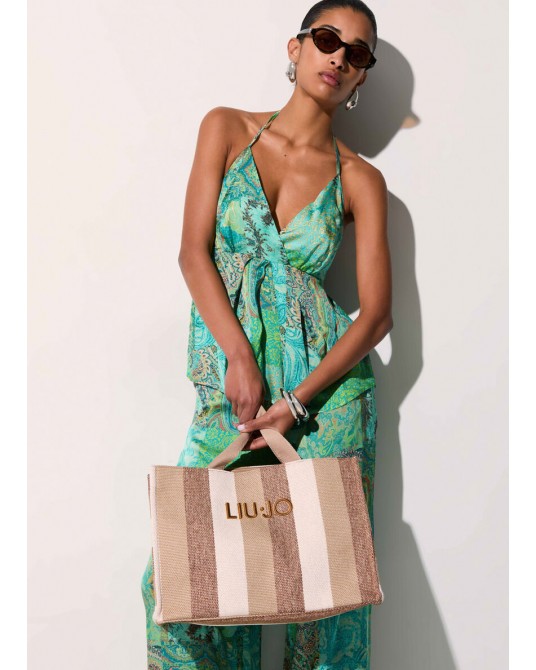 Bolso tote rayas beige Liujo