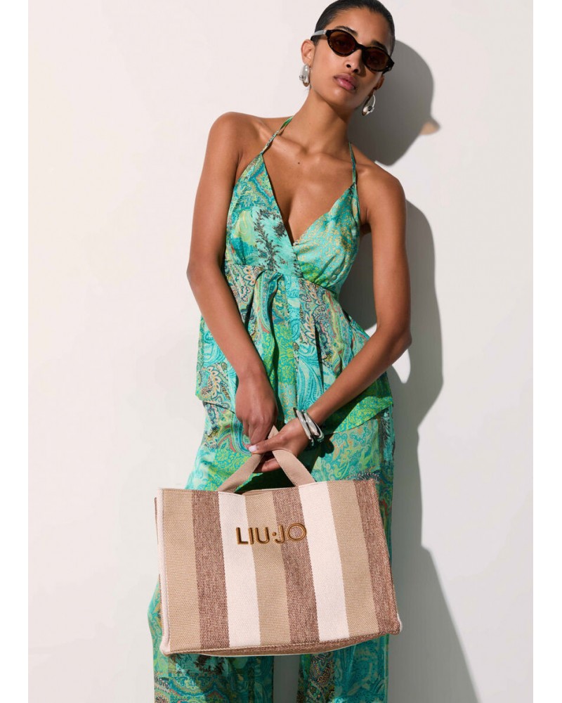 Bolso tote rayas beige Liujo