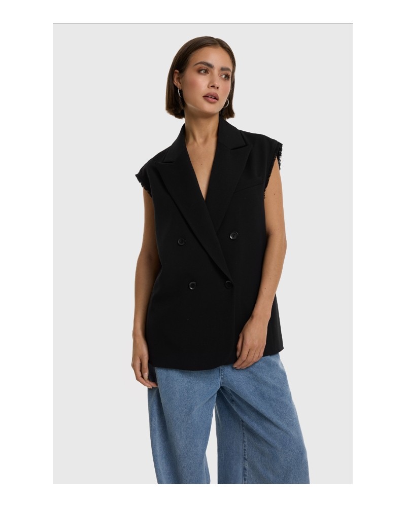 Chaleco negro hombros desflecados Alix The Label