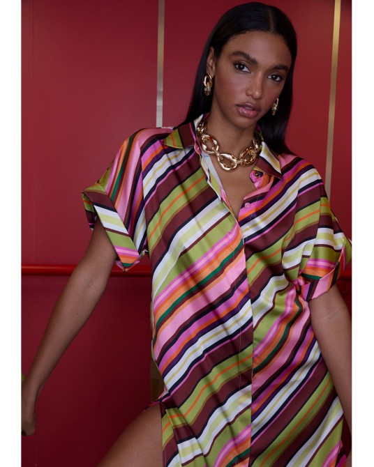 Vestido satinado camisero multirayas Lola Casademunt