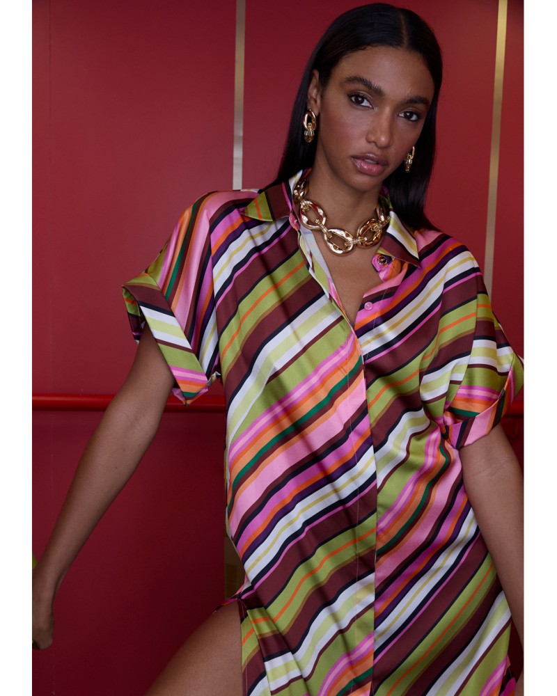 Vestido satinado camisero multirayas Lola Casademunt