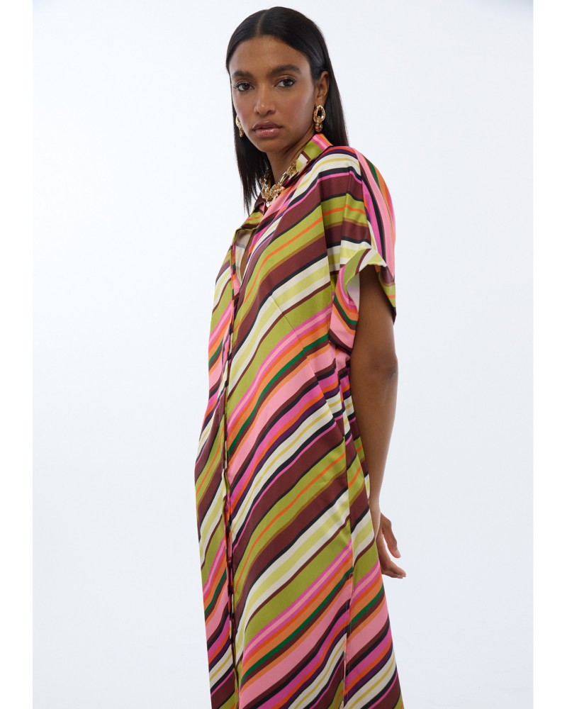 Vestido satinado camisero multirayas Lola Casademunt