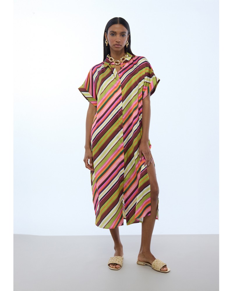 Vestido satinado camisero multirayas Lola Casademunt