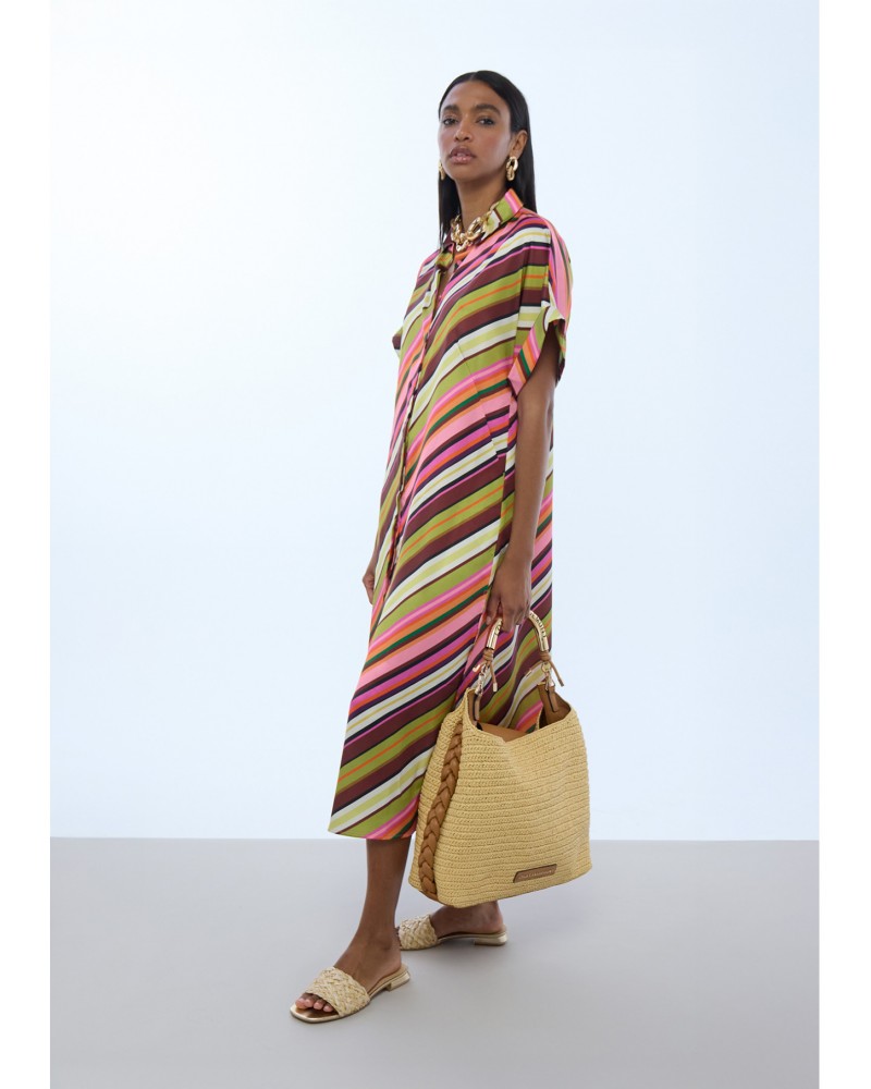 Vestido satinado camisero multirayas Lola Casademunt