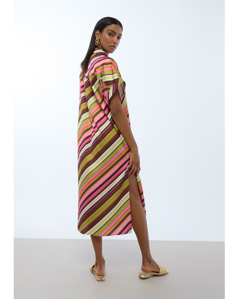 Vestido satinado camisero multirayas Lola Casademunt