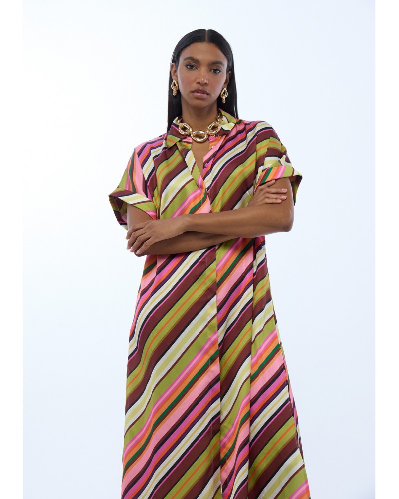 Vestido satinado camisero multirayas Lola Casademunt