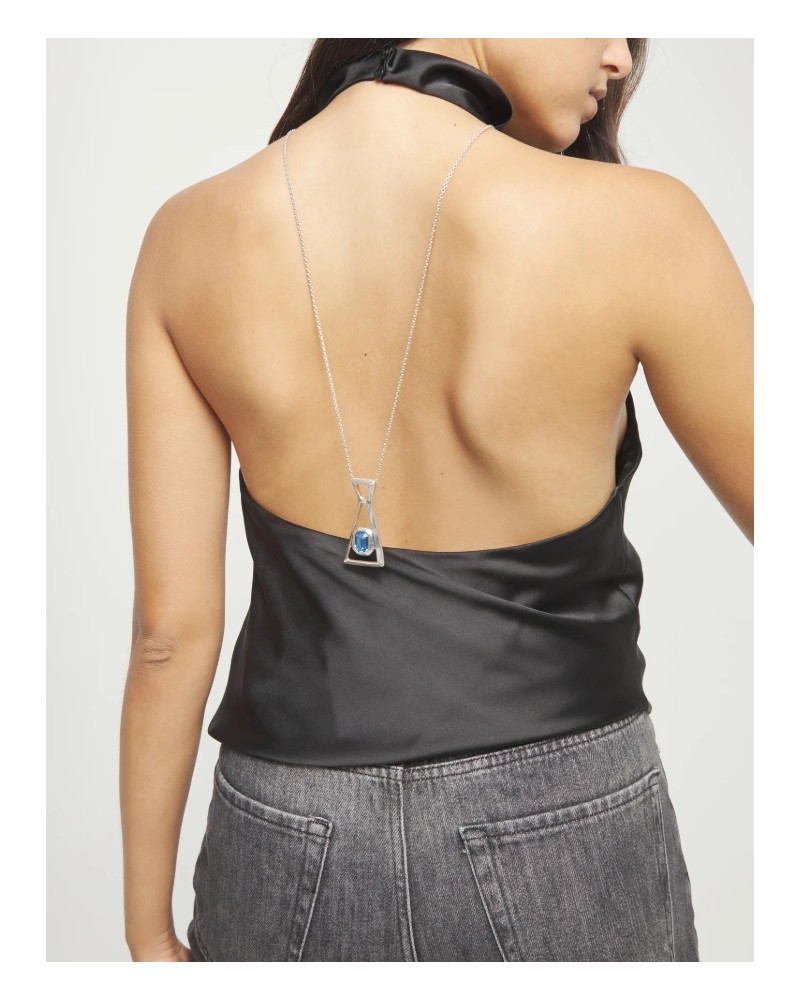 Collar largo bañado plata cristal azul UNOde50