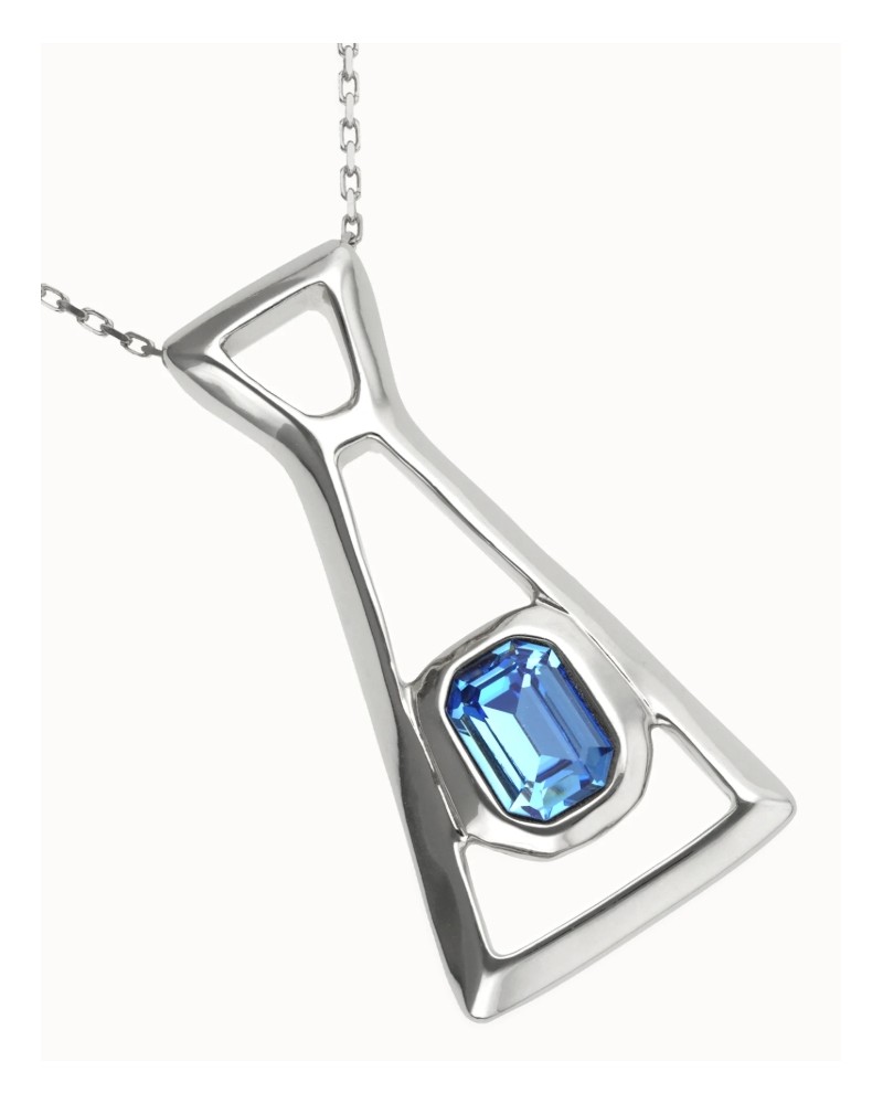 Collar largo bañado plata cristal azul UNOde50