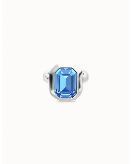 Anillo cristal azul baño plata UNOde50