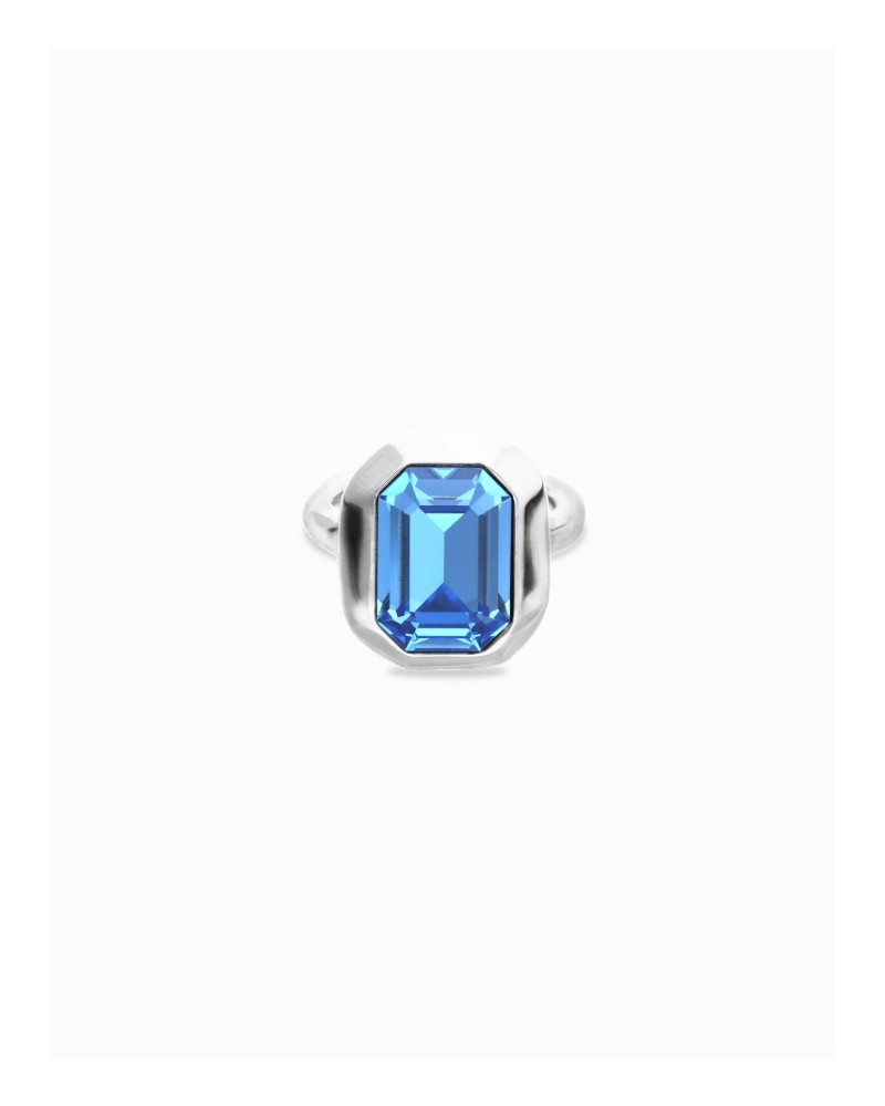 Anillo cristal azul baño plata UNOde50