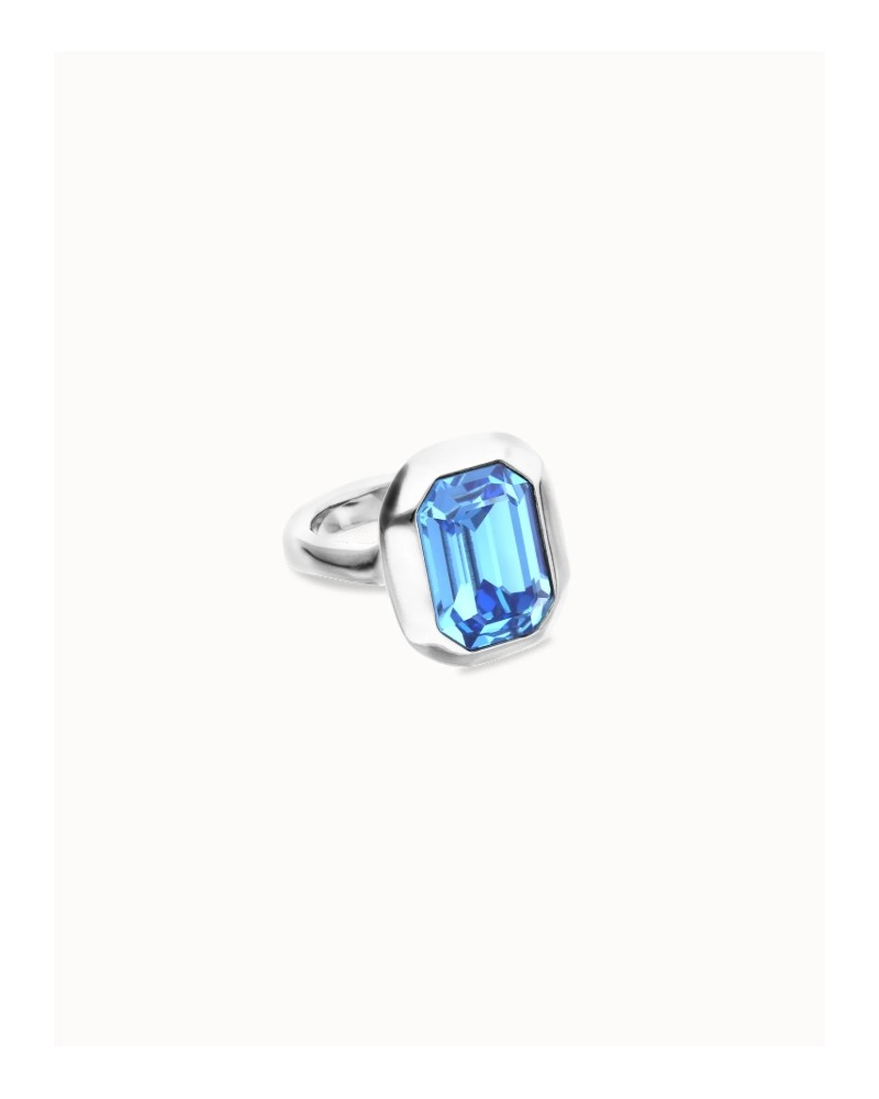 Anillo cristal azul baño plata UNOde50