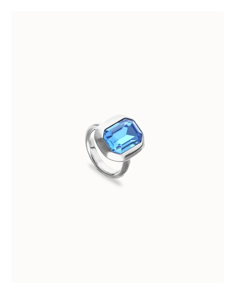 Anillo cristal azul baño plata UNOde50