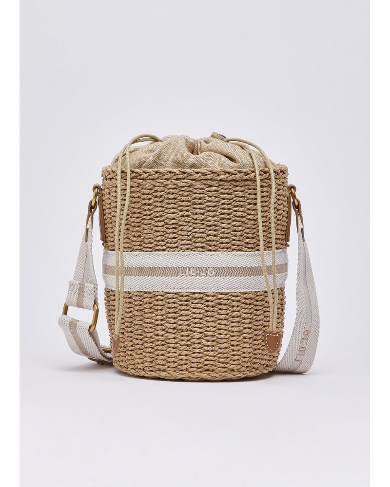 Bolso bombonera de paja color azul Liujo