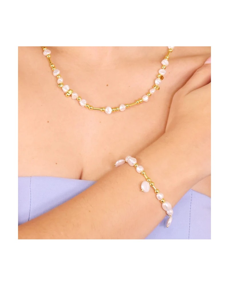 Pulsera perlas y acero Anartxy