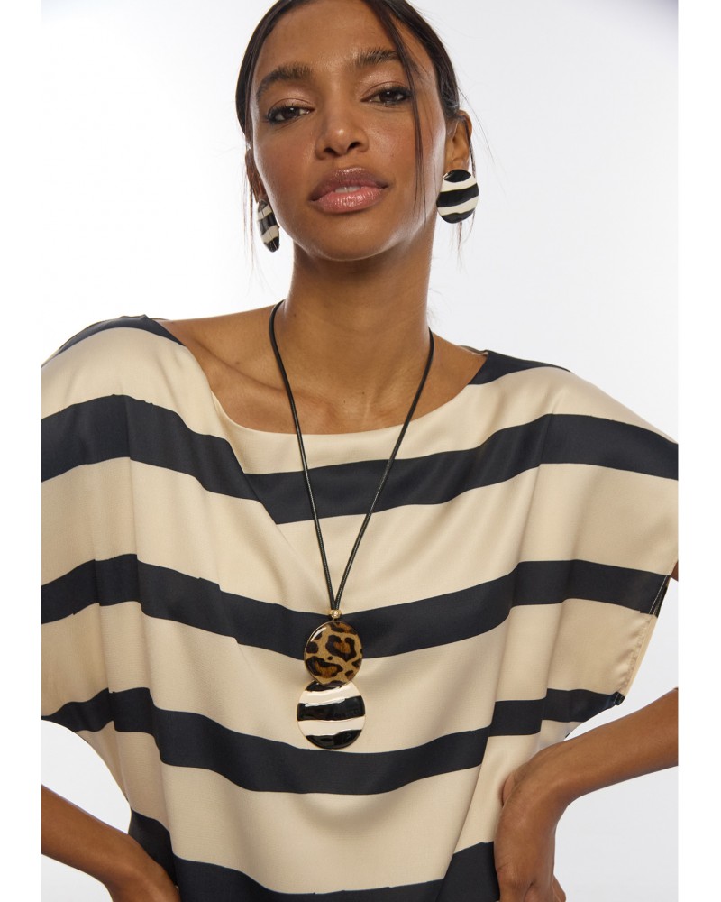 Collar largo combinado animal print y rayas Lola Casademunt