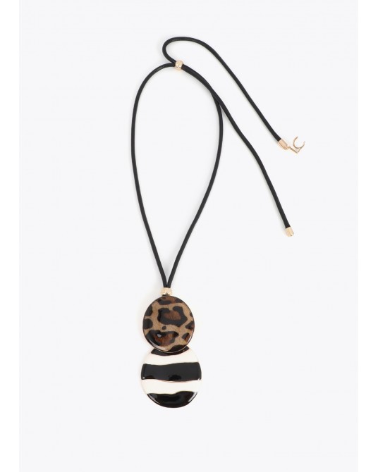Collar largo combinado animal print y rayas Lola Casademunt