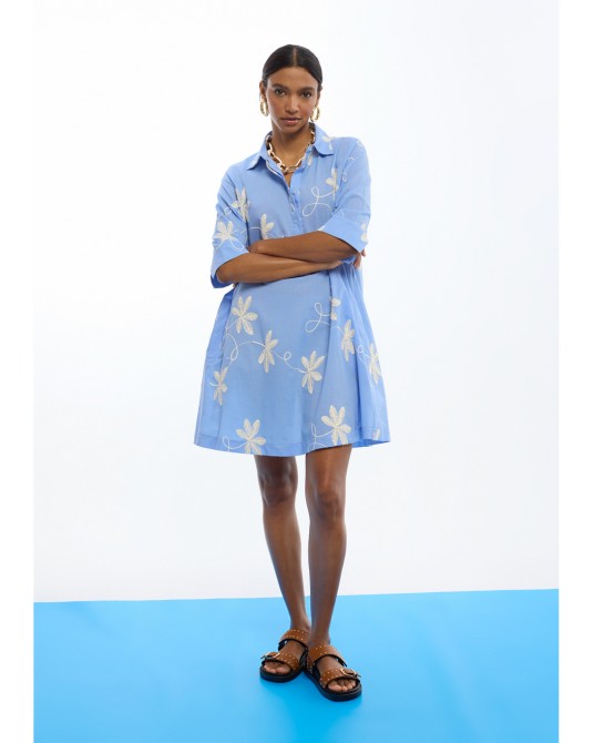 Vestido camisero bordado flores Lola Casademunt