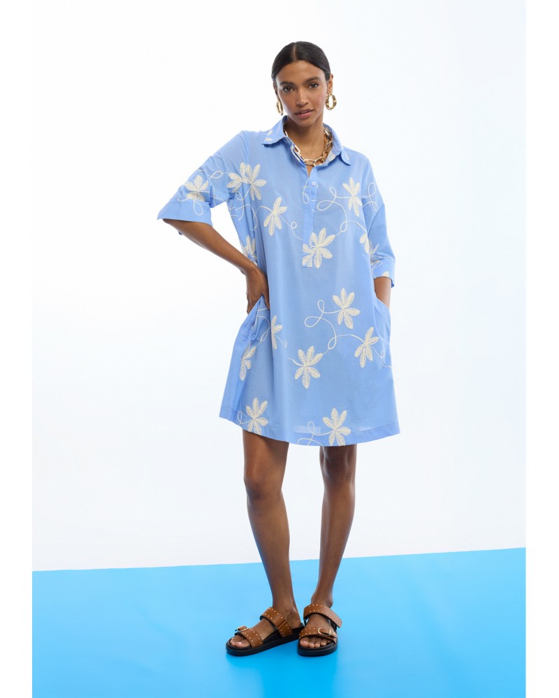 Vestido camisero bordado flores Lola Casademunt