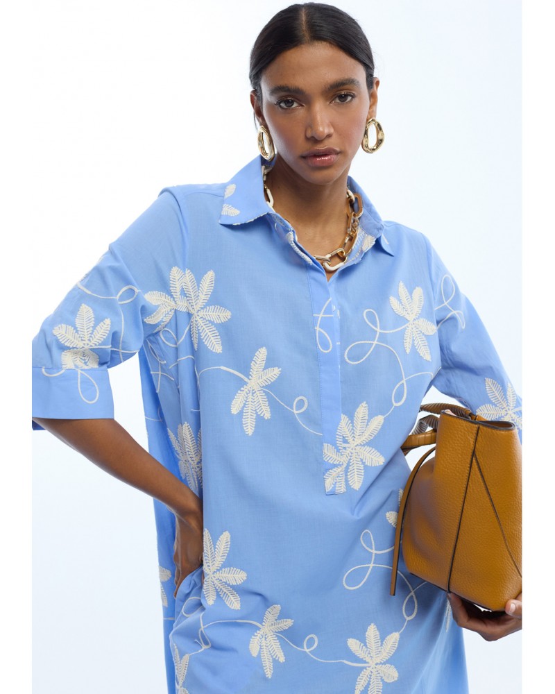 Vestido camisero bordado flores Lola Casademunt