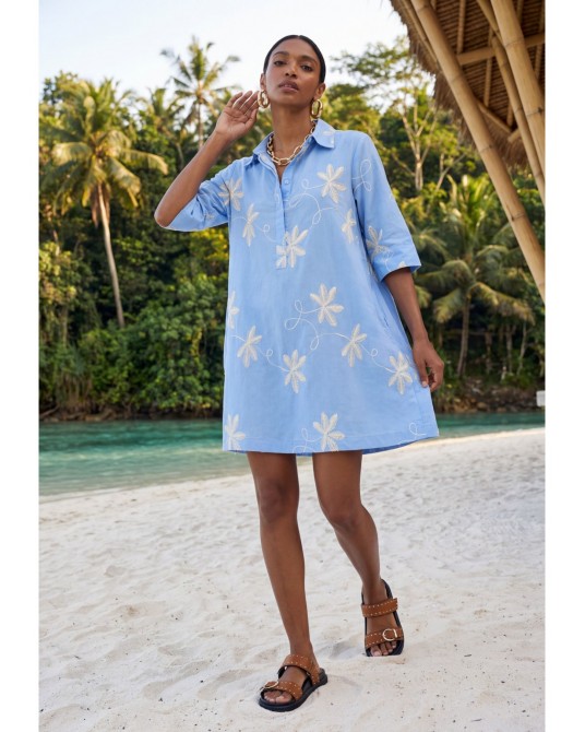 Vestido camisero bordado flores Lola Casademunt