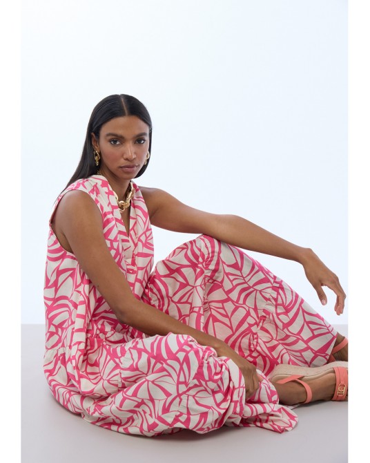 Vestido escote pico print hojas Lola Casademunt