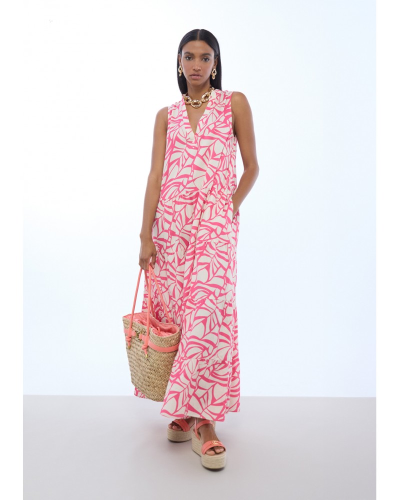 Vestido escote pico print hojas Lola Casademunt