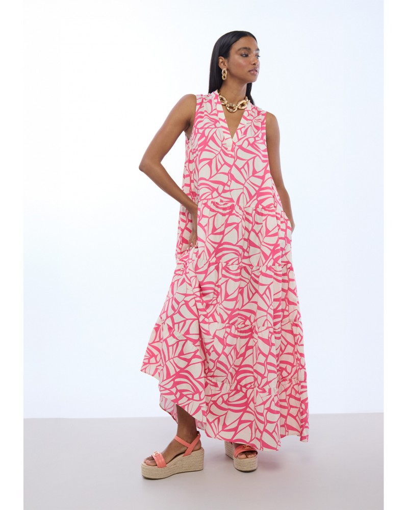 Vestido escote pico print hojas Lola Casademunt