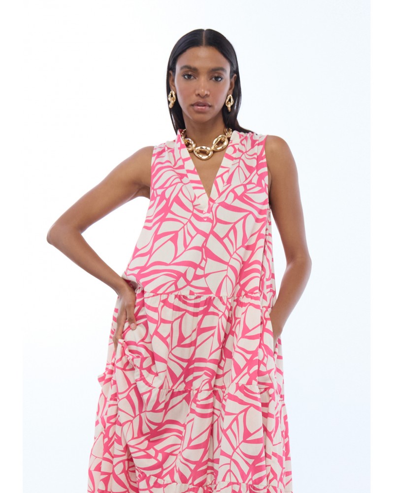 Vestido escote pico print hojas Lola Casademunt