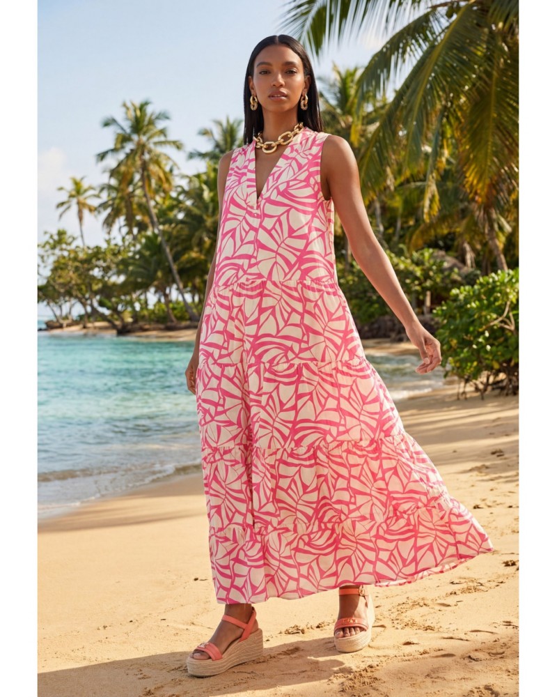 Vestido escote pico print hojas Lola Casademunt
