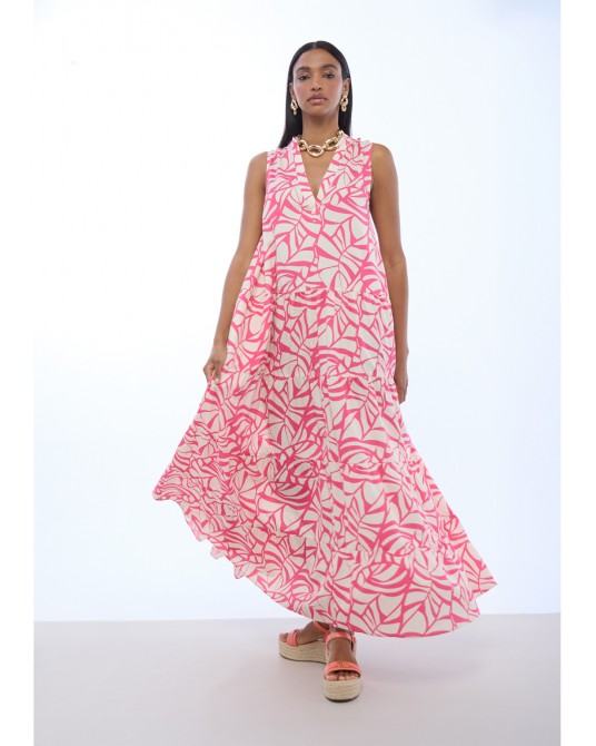Vestido escote pico print hojas Lola Casademunt
