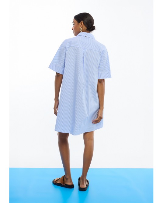 Vestido popelin rayas flores bordadas Lola Casademunt