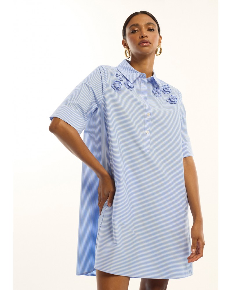 Vestido popelin rayas flores bordadas Lola Casademunt