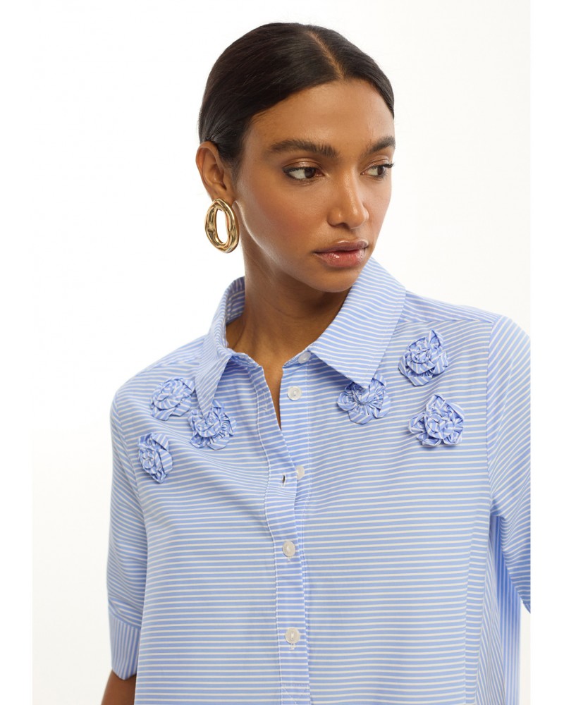 Vestido popelin rayas flores bordadas Lola Casademunt