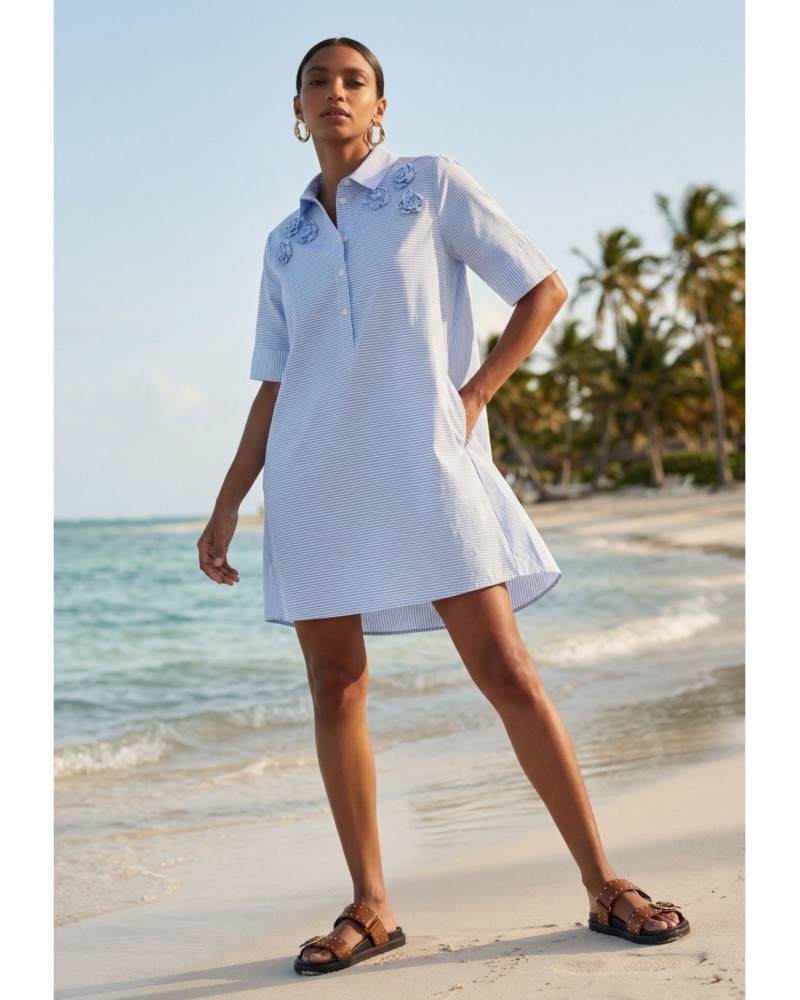 Vestido popelin rayas flores bordadas Lola Casademunt