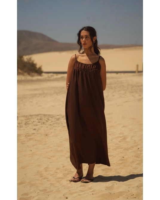 Vestido fluido midi marròn Guimanos